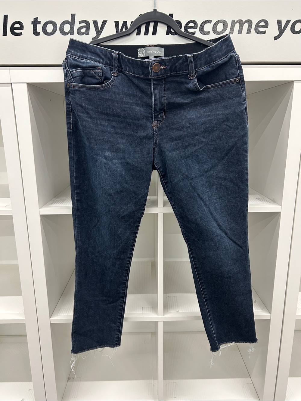 Wit & Wisdom Dark Indigo Cropped Skinny Jeans with Raw Hem